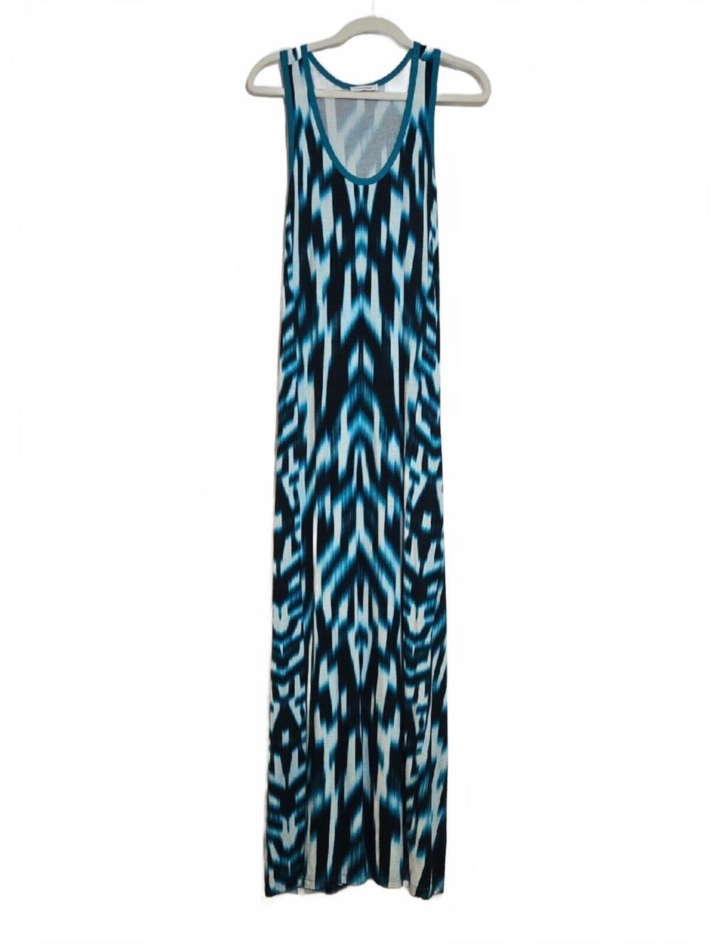 Calvin Klein Blue Teal Black Patterned Maxi Dress No Size 17-21" Pit To Pit